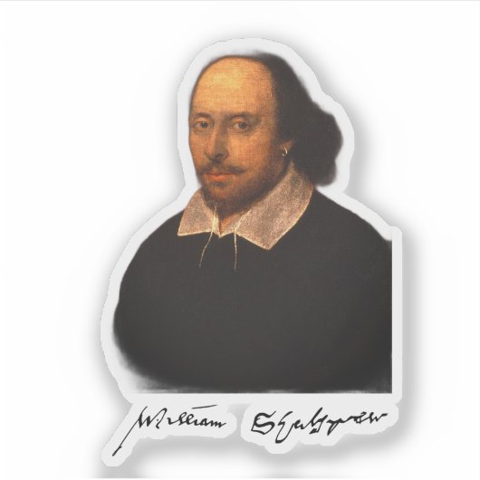 Shakespeare portret en handtekening sticker (Voorkant)