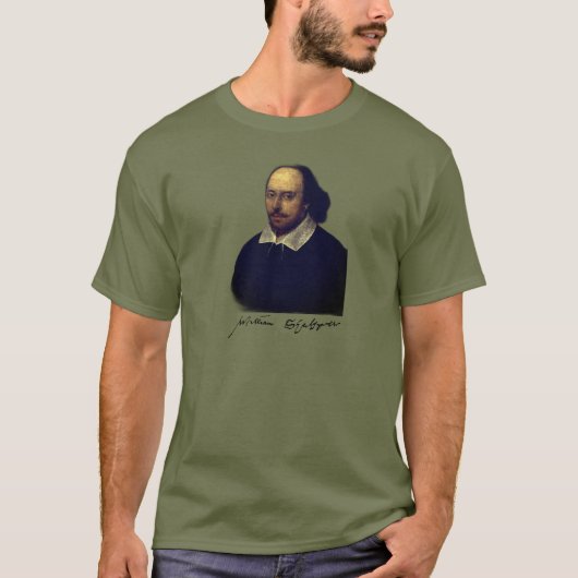 Shakespeare portret en handtekening t-shirt (Voorkant)