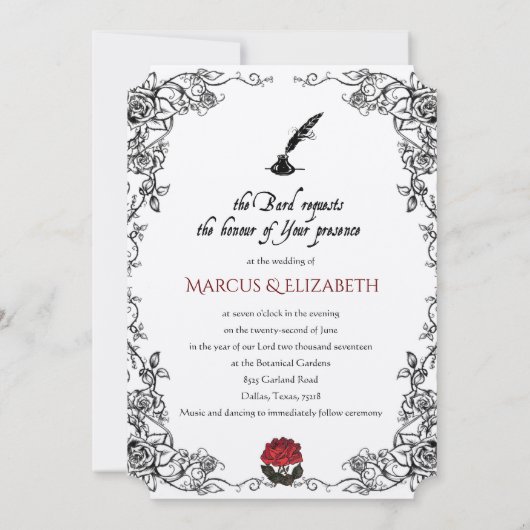 Shakespeare Red Roses huwelijksuitnodiging Kaart (Achterkant)