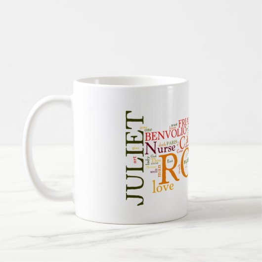 Shakespeare Romeo en Juliet Word Cloud Koffiemok (Links)