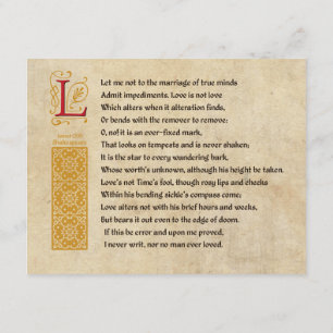 Shakespeare Sonnet 116 (CXVI) op perkament Kaart