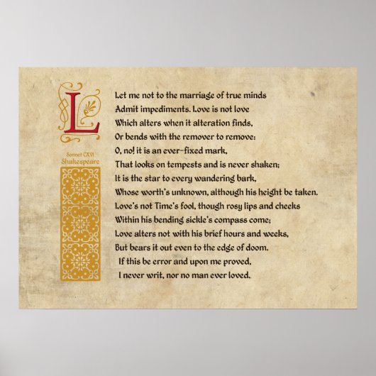 Shakespeare Sonnet 116 (CXVI) op perkament Poster (Voorkant)