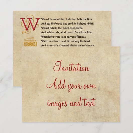 Shakespeare Sonnet 12 (XII) op het perkament Kaart (Voorkant / Achterkant)