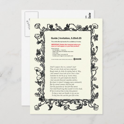 Shakespeare Sonnet # 18 Briefkaart (Voorkant / Achterkant)