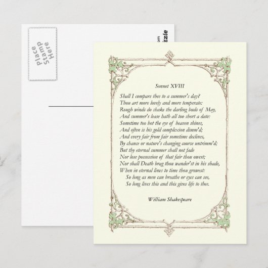 Shakespeare Sonnet # 18 Briefkaart (Voorkant / Achterkant)