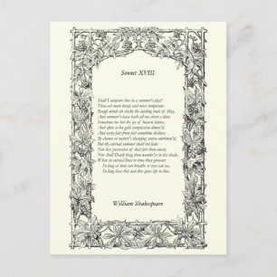 Shakespeare Sonnet # 18 Briefkaart