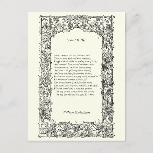 Shakespeare Sonnet # 18 Briefkaart (Voorkant)
