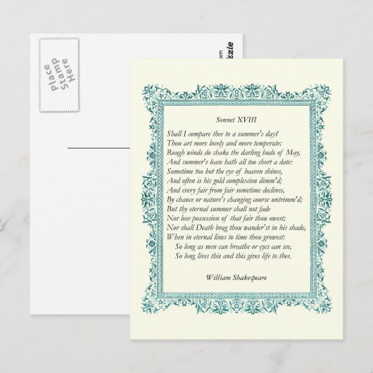 Shakespeare Sonnet # 18 Briefkaart (Voorkant / Achterkant)