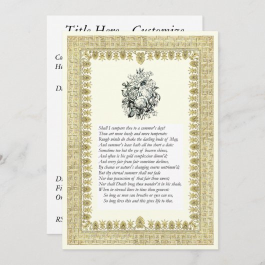 Shakespeare Sonnet # 18 Kaart (Voorkant / Achterkant)