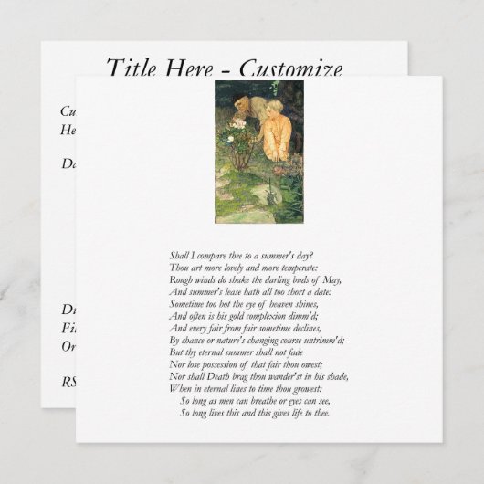 Shakespeare Sonnet # 18 Kaart (Voorkant / Achterkant)