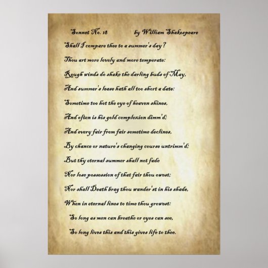 Shakespeare Sonnet 18 Poster (Voorkant)