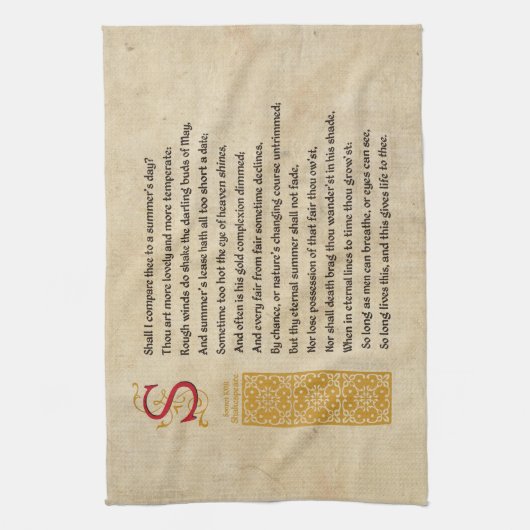 Shakespeare Sonnet 18 (XVIII) op het perkament Theedoek (Verticaal)