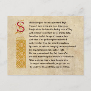Shakespeare Sonnet 18 (XVIII) op perkament Kaart