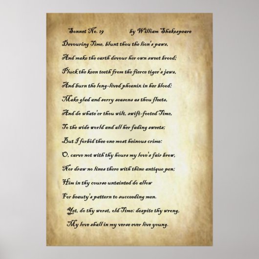 Shakespeare Sonnet 19 Poster (Voorkant)