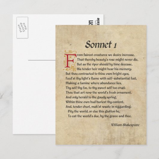 Shakespeare Sonnet 1 Parchment Briefkaart (Voorkant / Achterkant)