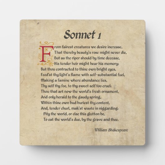Shakespeare Sonnet 1 Parchment Fotoplaat (Voorkant)