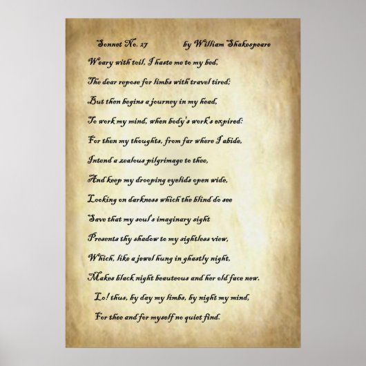 Shakespeare Sonnet 27 Poster (Voorkant)