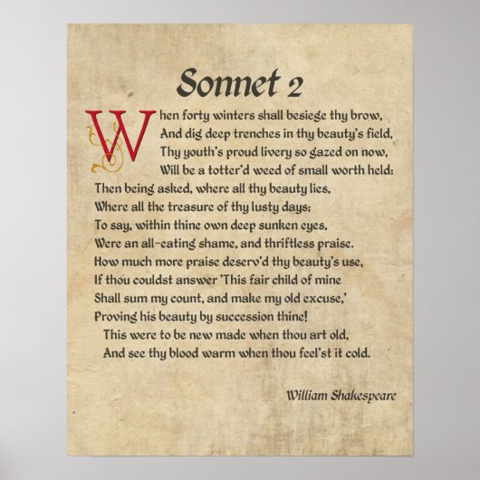 Shakespeare Sonnet 2 Parchment Poster (Voorkant)