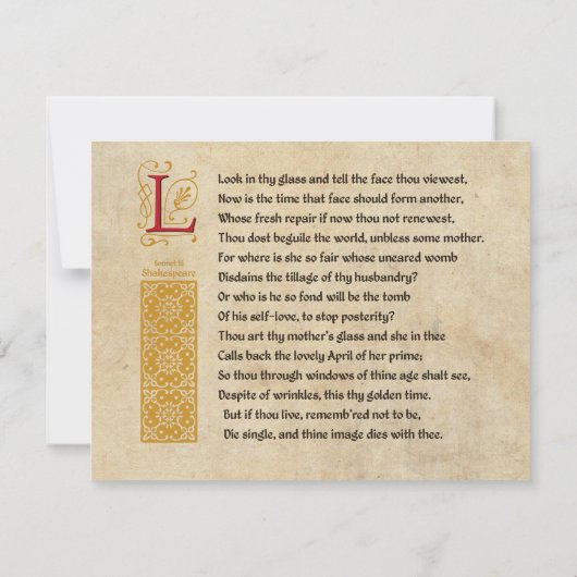 Shakespeare Sonnet 3 (III) op Parchment Kaart (Achterkant)