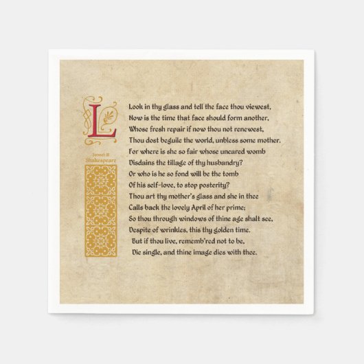 Shakespeare Sonnet 3 (III) op Parchment Servet (Voorkant)