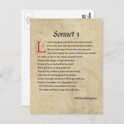 Shakespeare Sonnet 3 Parchment Briefkaart (Voorkant / Achterkant)