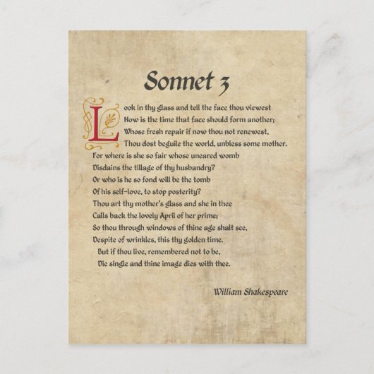Shakespeare Sonnet 3 Parchment Briefkaart (Voorkant)