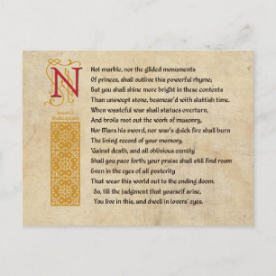Shakespeare Sonnet 55 (LV) op Parchment Briefkaart