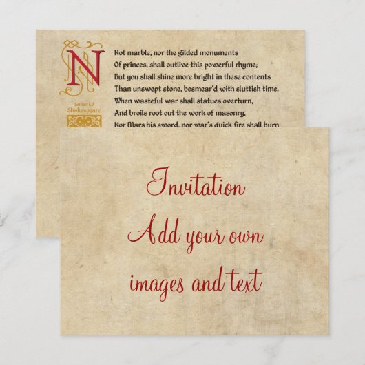 Shakespeare Sonnet 55 (LV) op Parchment Kaart (Voorkant / Achterkant)