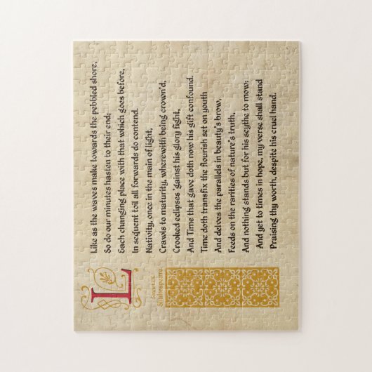 Shakespeare Sonnet 60 (LX) op het perkament Legpuzzel (Verticaal)
