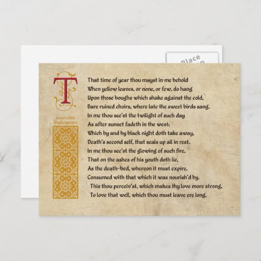 Shakespeare Sonnet 73 (LXXIII) op het perkament Briefkaart (Voorkant / Achterkant)