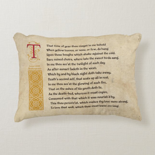 Shakespeare Sonnet 73 (LXXIII) op het perkament Decoratief Kussen (Voorkant)