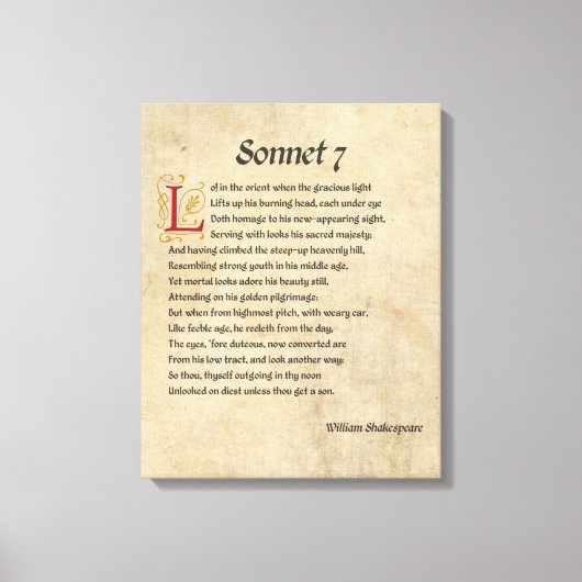 Shakespeare Sonnet 7 Parchment Canvas Afdruk (Voorkant)