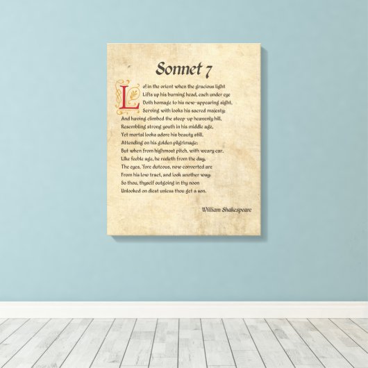 Shakespeare Sonnet 7 Parchment Canvas Afdruk (Insitu (Houten vloer))