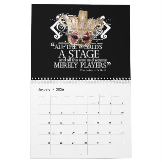Shakespeare Theatrische maskers Wall Agenda Kalender (Jan 2026)