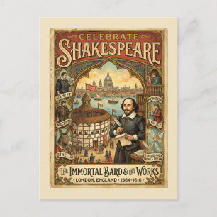 Shakespeare vieren Kleurrijke vintage inspiratie  Briefkaart