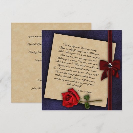 Shakespearean Roos Gothic Wedding Kaart (Voorkant / Achterkant)