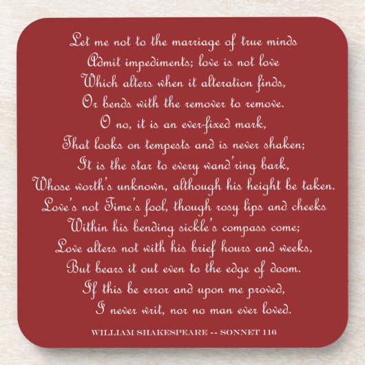 Shakespeare's Sonnet 116 Square Magnet Bier Onderzetter (Voorkant)