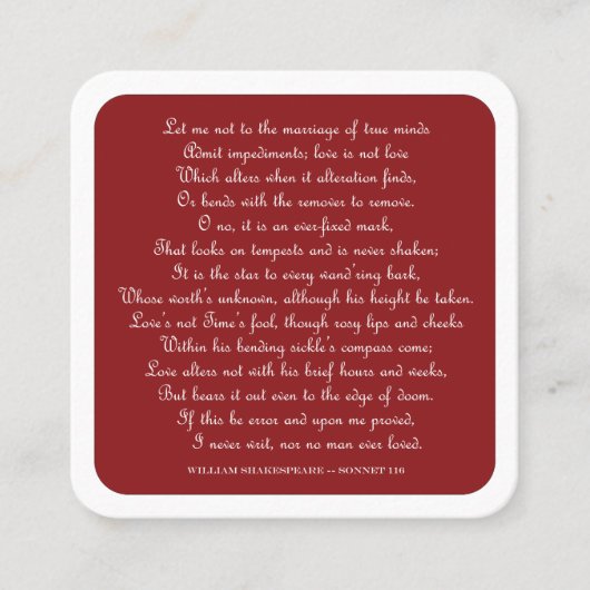 Shakespeare's Sonnet 116 Square Magnet Vierkante Visitekaartje (Voorkant)