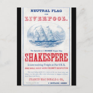 Shakespere Clipper zeilschip 1861 Briefkaart