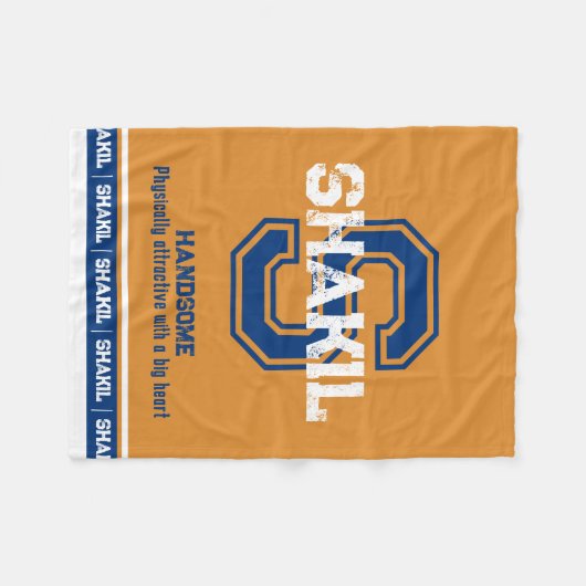 Shakil-naam: sportmonogram golden blue fleece deken (Voorkant (Horizontaal))