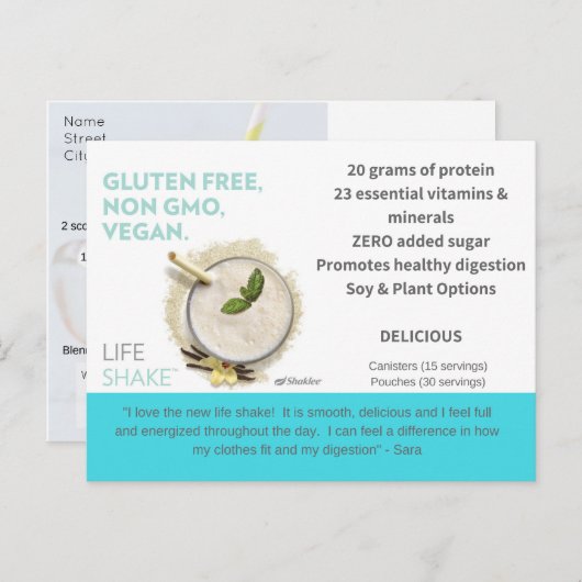 Shaklee Life Shake Briefkaart (Voorkant / Achterkant)