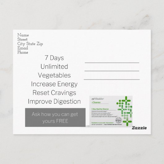 Shaklee reinigt Briefkaart (Achterkant)