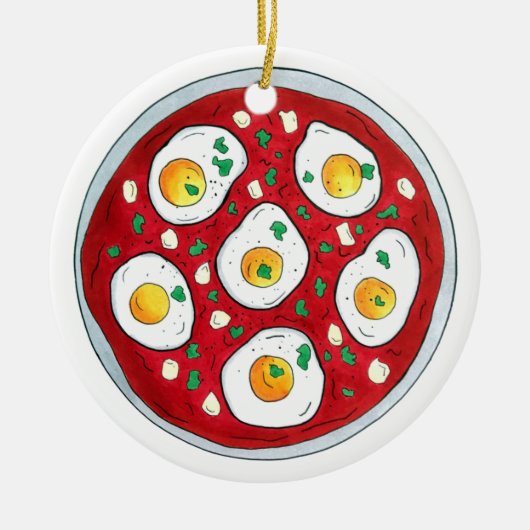Shakshouka Shakshuka Spicy Poaching Eggs Tomaten Keramisch Ornament (Voorkant)