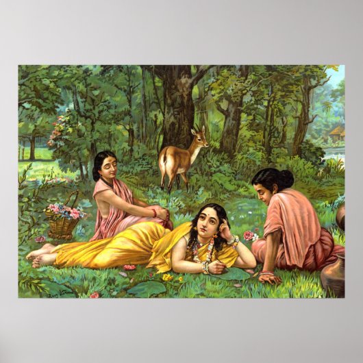Shakuntala Patralekhana door Raja Ravi Varma Poster (Voorkant)