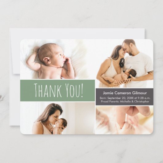 Shale Green Welcome Home Baby Baby Foto Collage Bedankkaart (Voorkant)