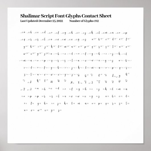 Shalimar Script Font Tekens Contactblad Poster (Voorkant)