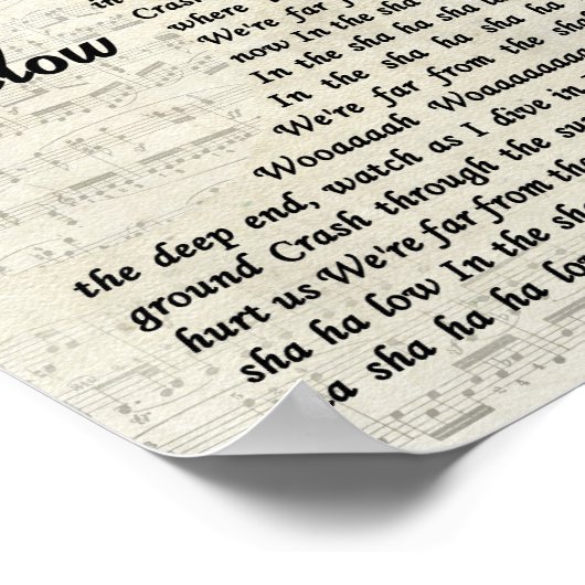 Shallow Script Song Lyric Wall Art afdrukken Poster (Hoek)