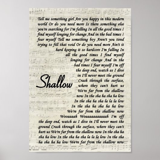 Shallow Script Song Lyric Wall Art afdrukken Poster (Voorkant)