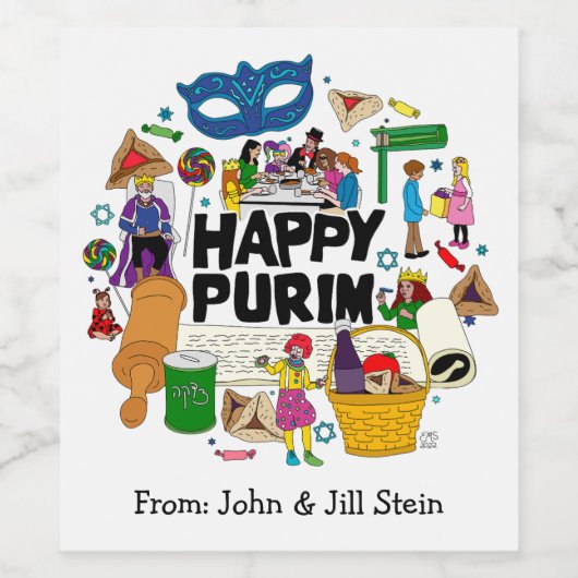 Shaloch Manot - gepersonaliseerd wit Wijn Etiket (Enkel label)