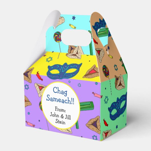 Shaloch Manot - gepersonaliseerde kleurrijke Bedankdoosjes (Voorkant Zijde)